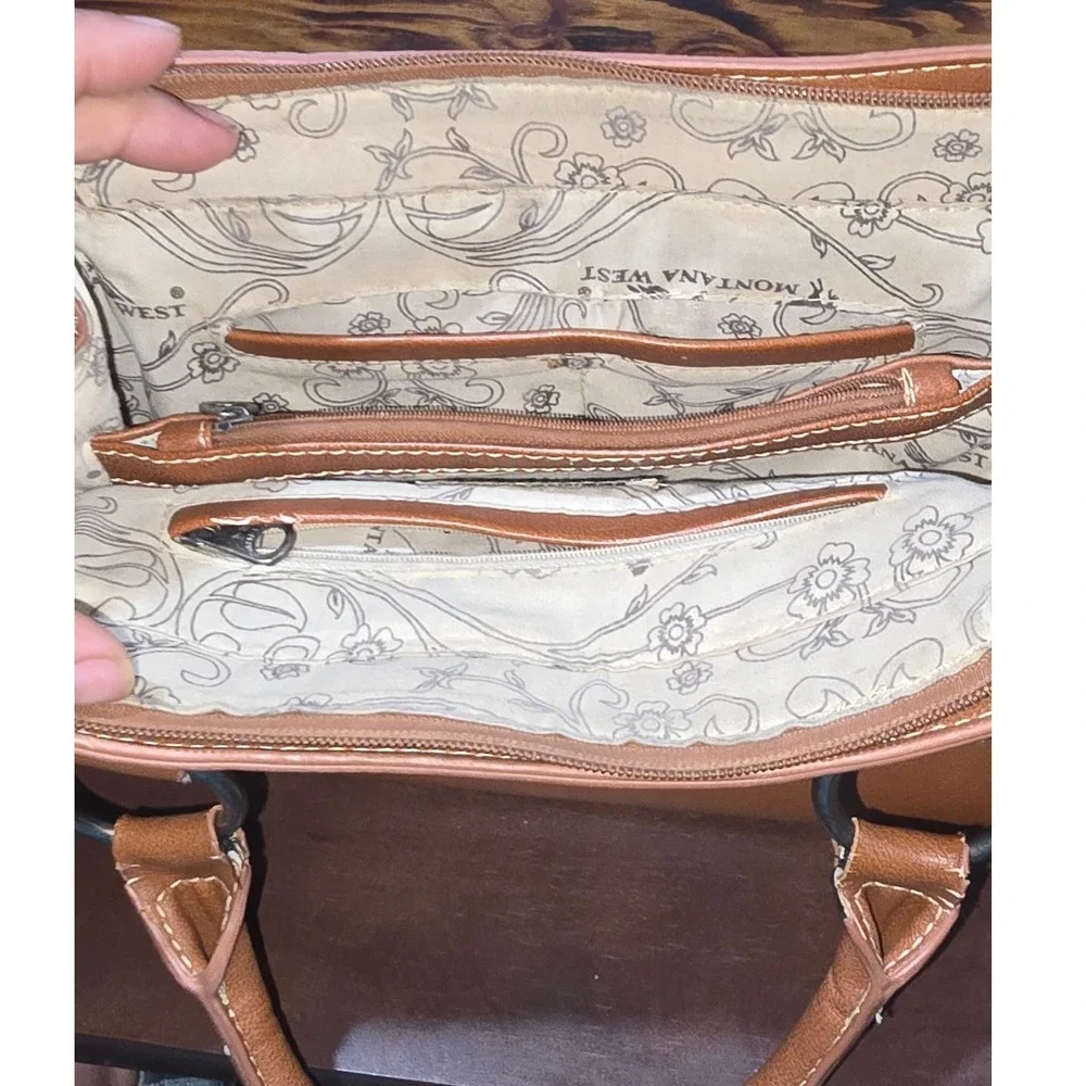 Montana West Studded Western Satchel Handbag Tan Faux Leather Southwestern Boho‎